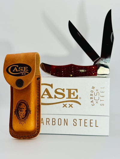 Case XX 31960 Dark Red Bone Peach Seed Jig CS Folding Hunter with Sheath, photo 1