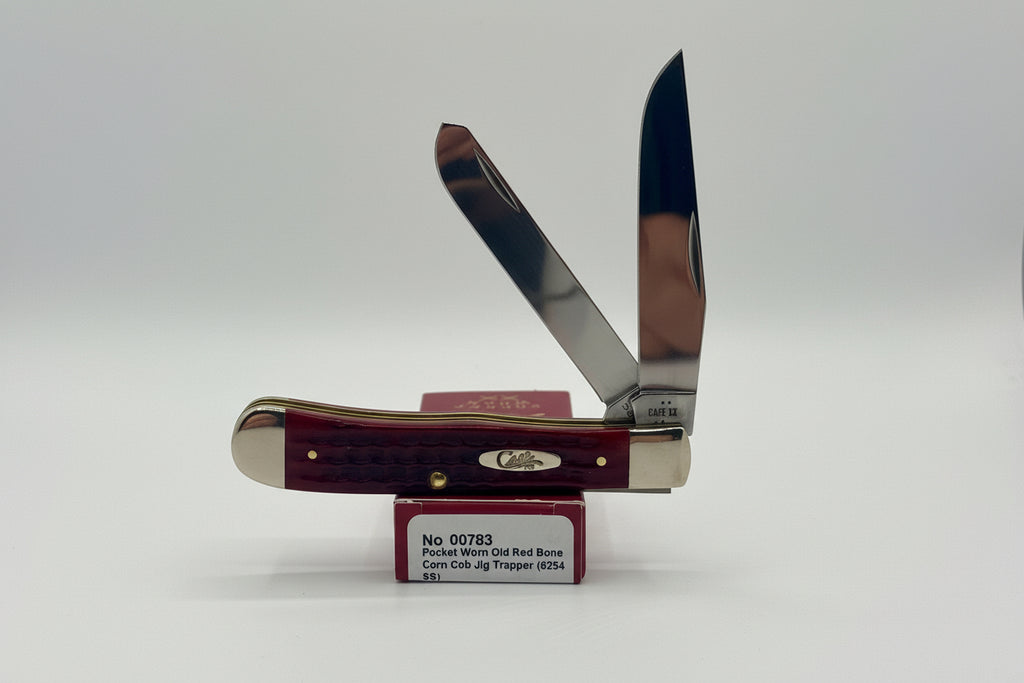 Case XX 00783 Pocket Worn Red Bone Trapper — open on Case retail box