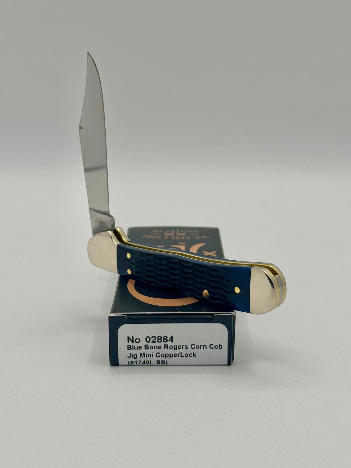 Case XX 02864 Blue Bone Mini CopperLock — handle and shield detail