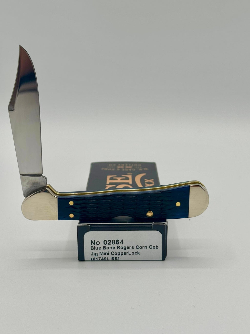 Case XX 02864 Blue Bone Mini CopperLock — angled open view