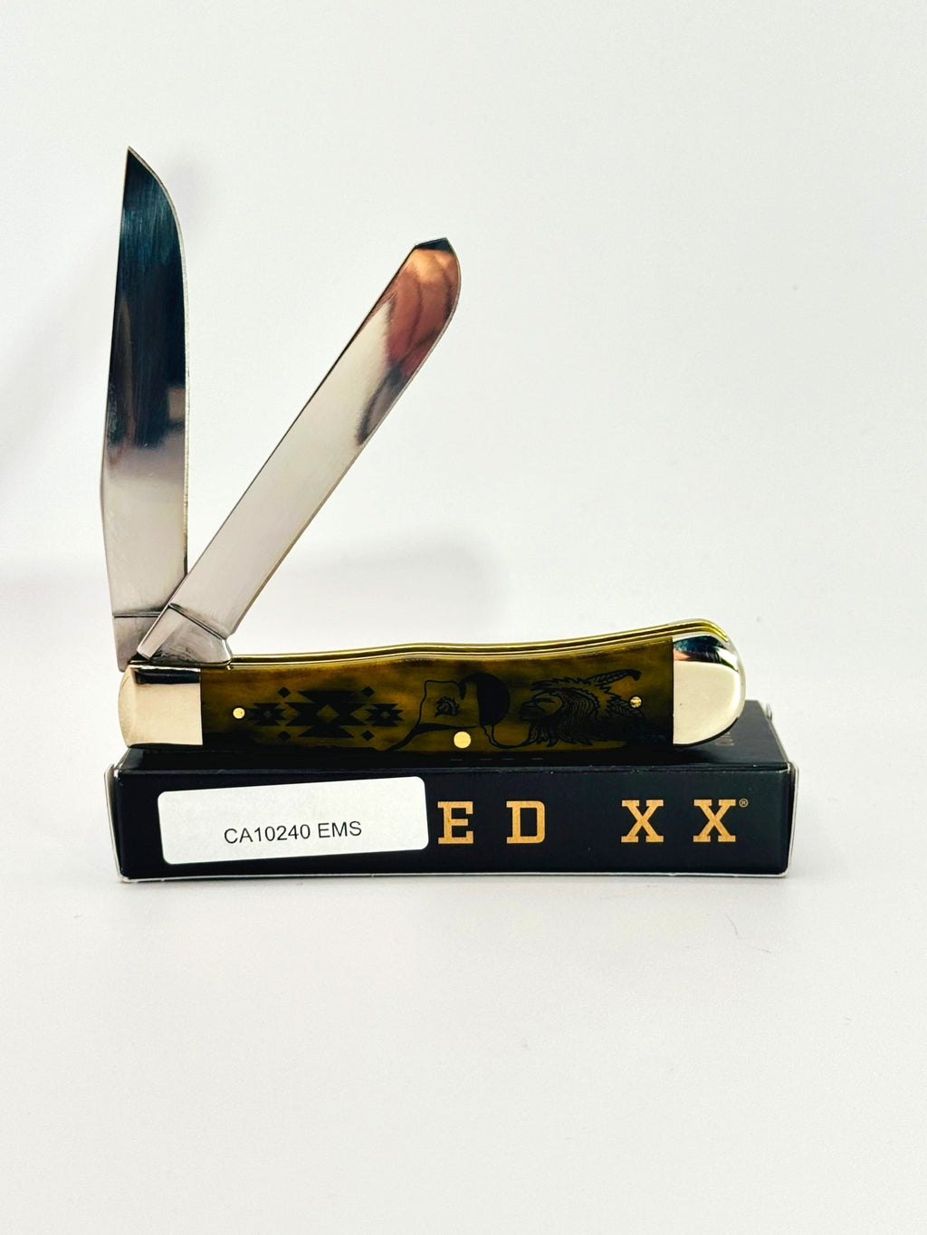 Case XX 10240EMS David Yellowhorse Early Morning Singer olive green bone Trapper SFO, photo 6