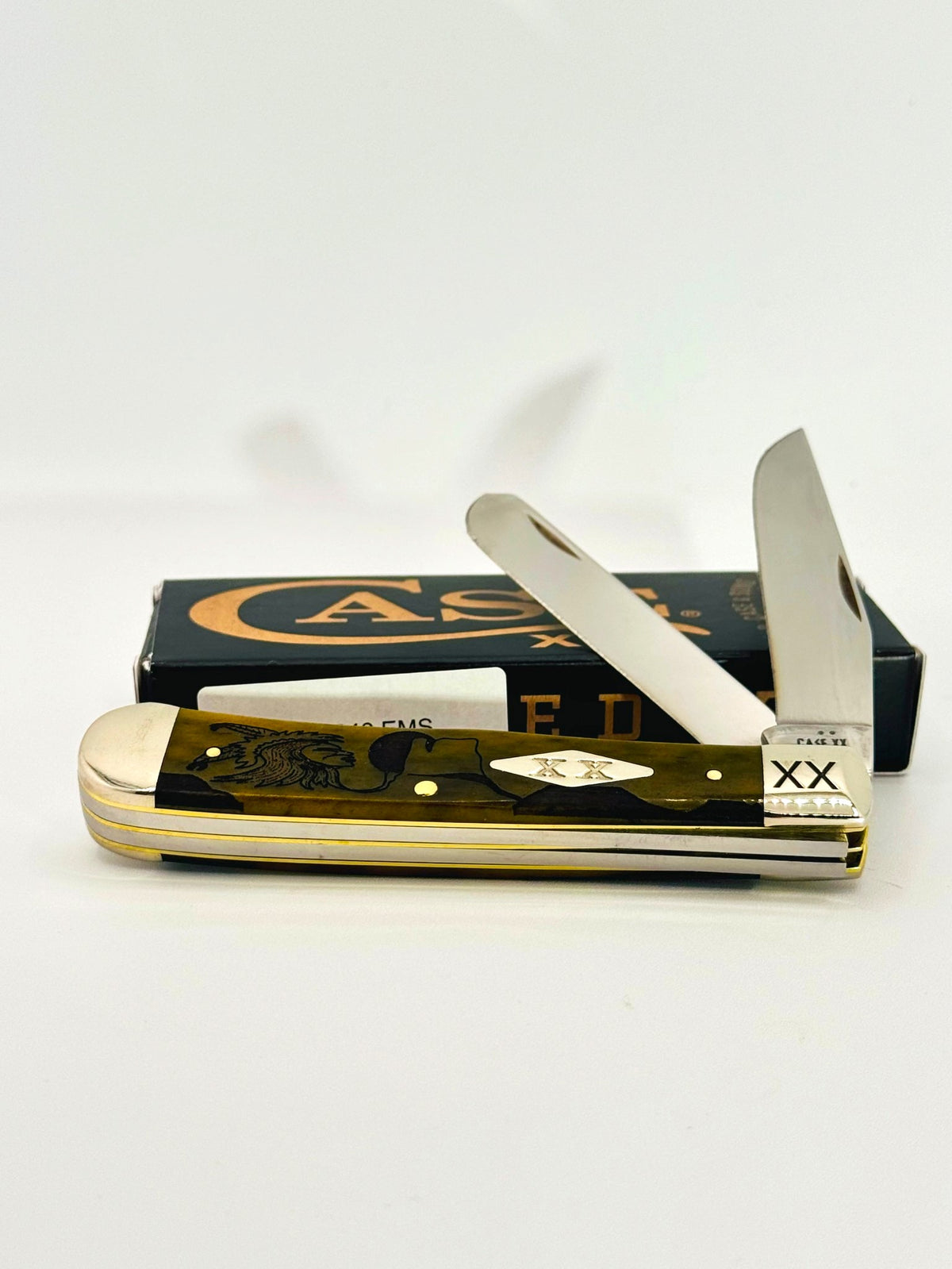 Case XX 10240EMS David Yellowhorse Early Morning Singer olive green bone Trapper SFO, photo 7