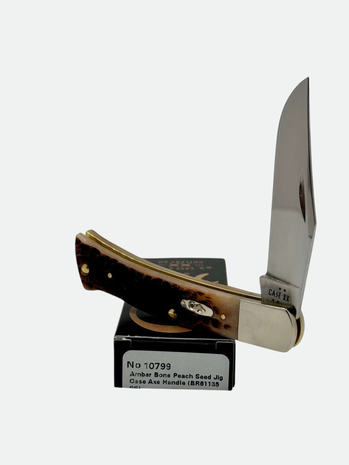 Pigeon Roost Knives Case XX Amber Bone Peach Seed Jig Axe Handle pocket knife with clip blade and nickel bolsters