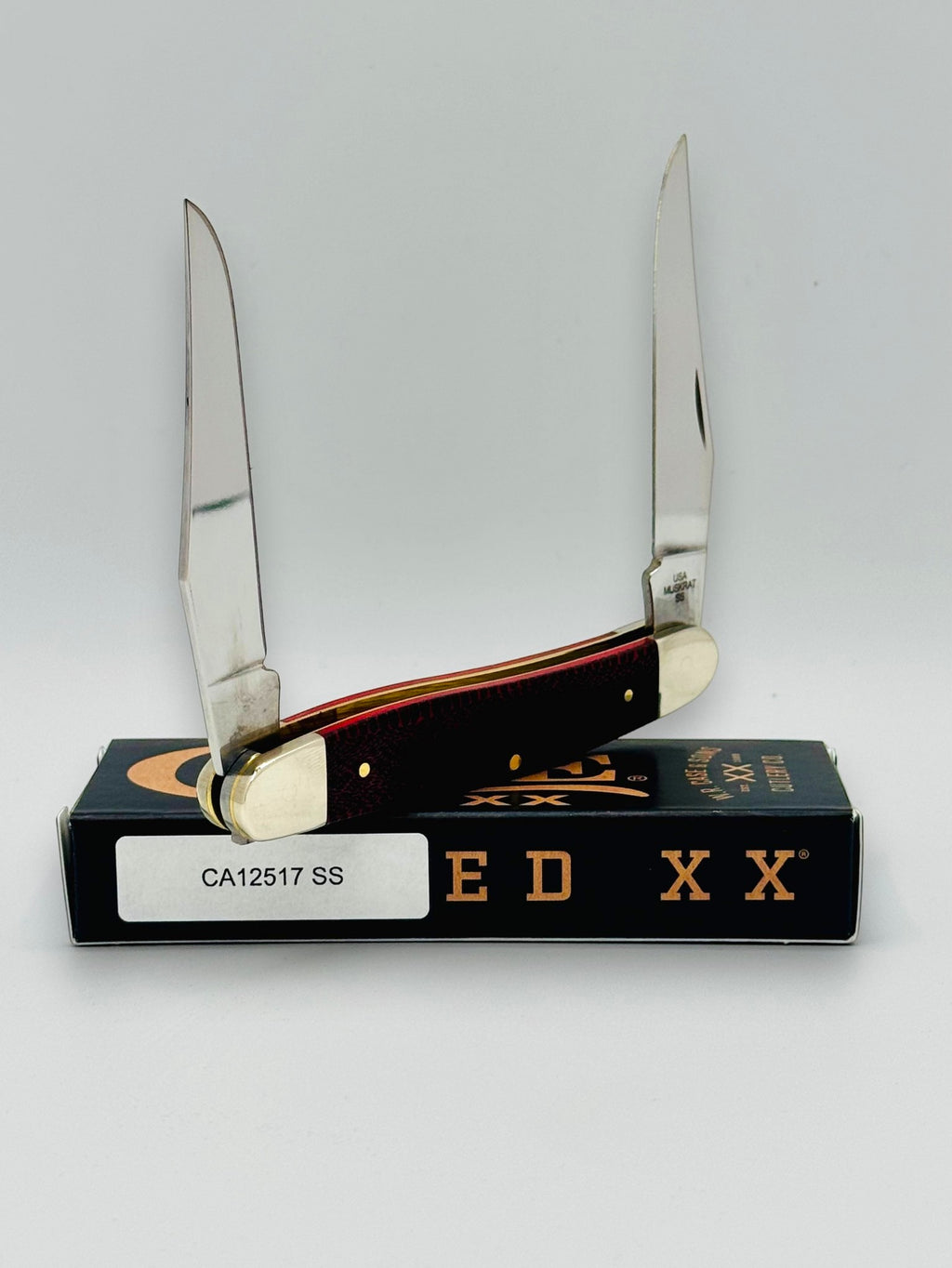 Case XX 12517SS Muskrat Snake Skin Red Bone — open blades photo 6