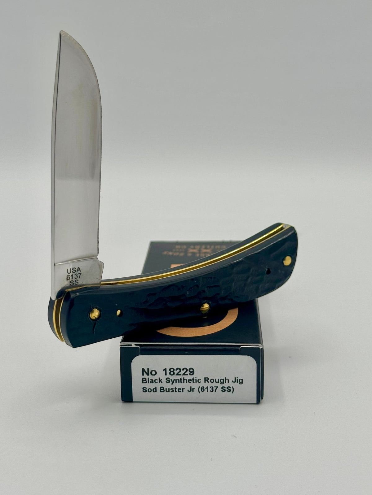 Case XX 18229 Rough Black Sod Buster Jr — back side on Case box