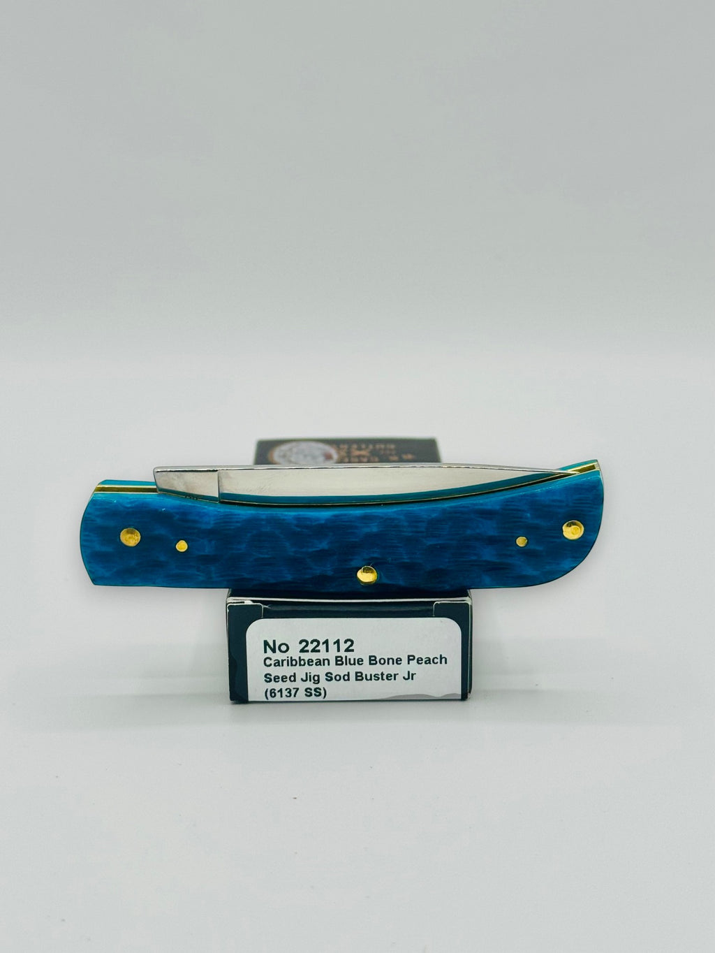 Case XX 22112 Sod Buster Jr Caribbean Blue Bone — boxed presentation