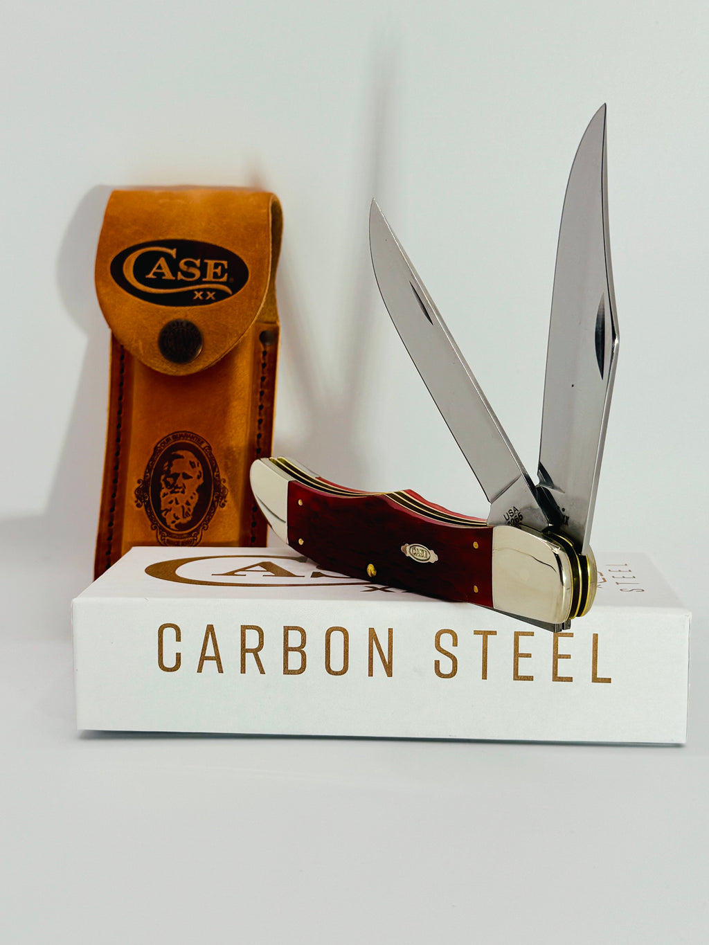Case XX 31960 Dark Red Bone Peach Seed Jig CS Folding Hunter with Sheath, photo 2