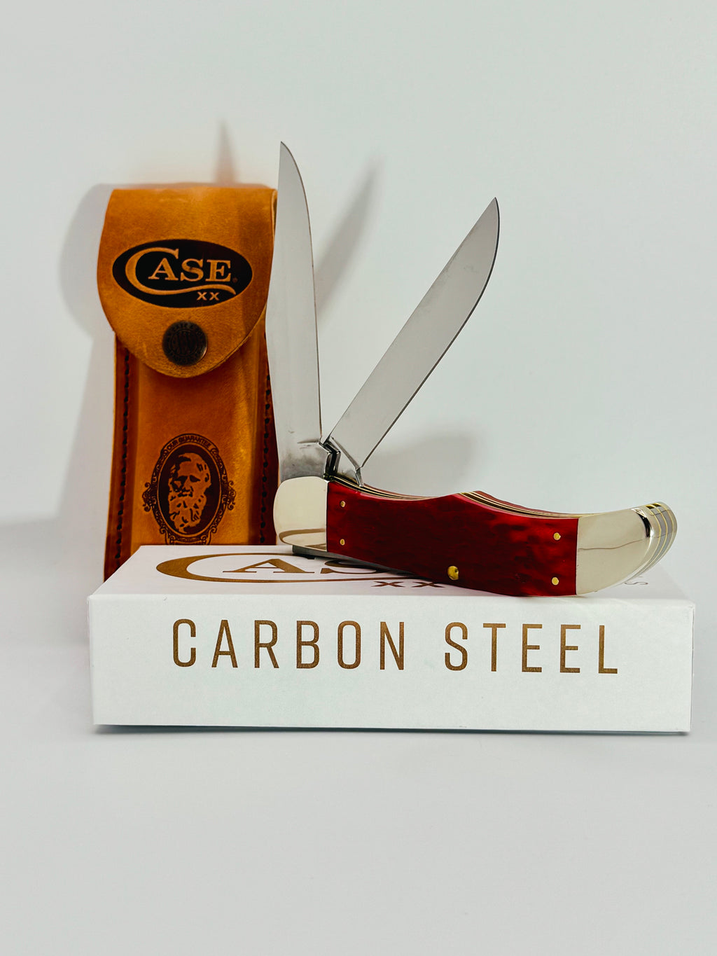 Case XX 31960 Dark Red Bone Peach Seed Jig CS Folding Hunter with Sheath, photo 4