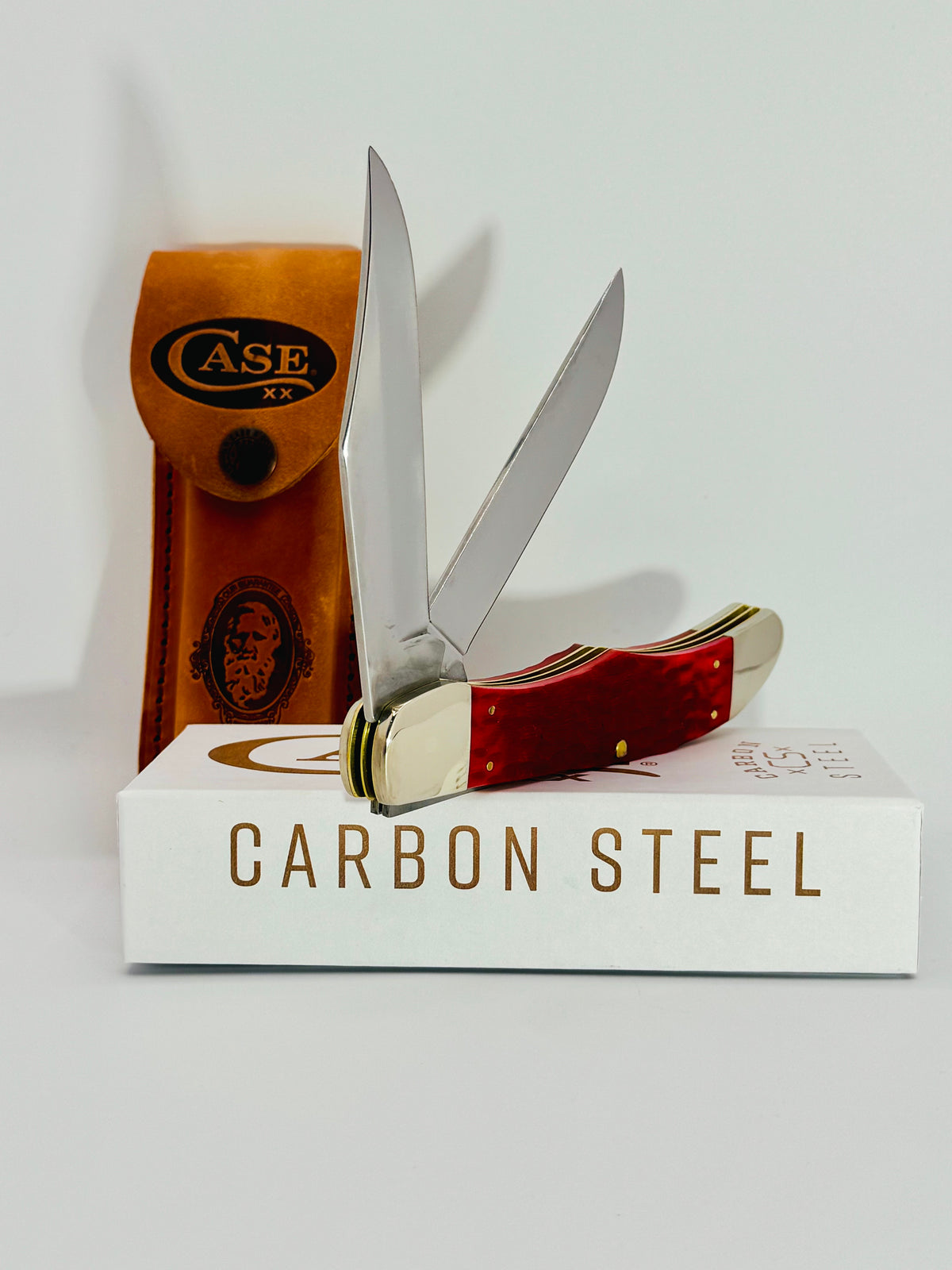 Case XX 31960 Dark Red Bone Peach Seed Jig CS Folding Hunter with Sheath, photo 5