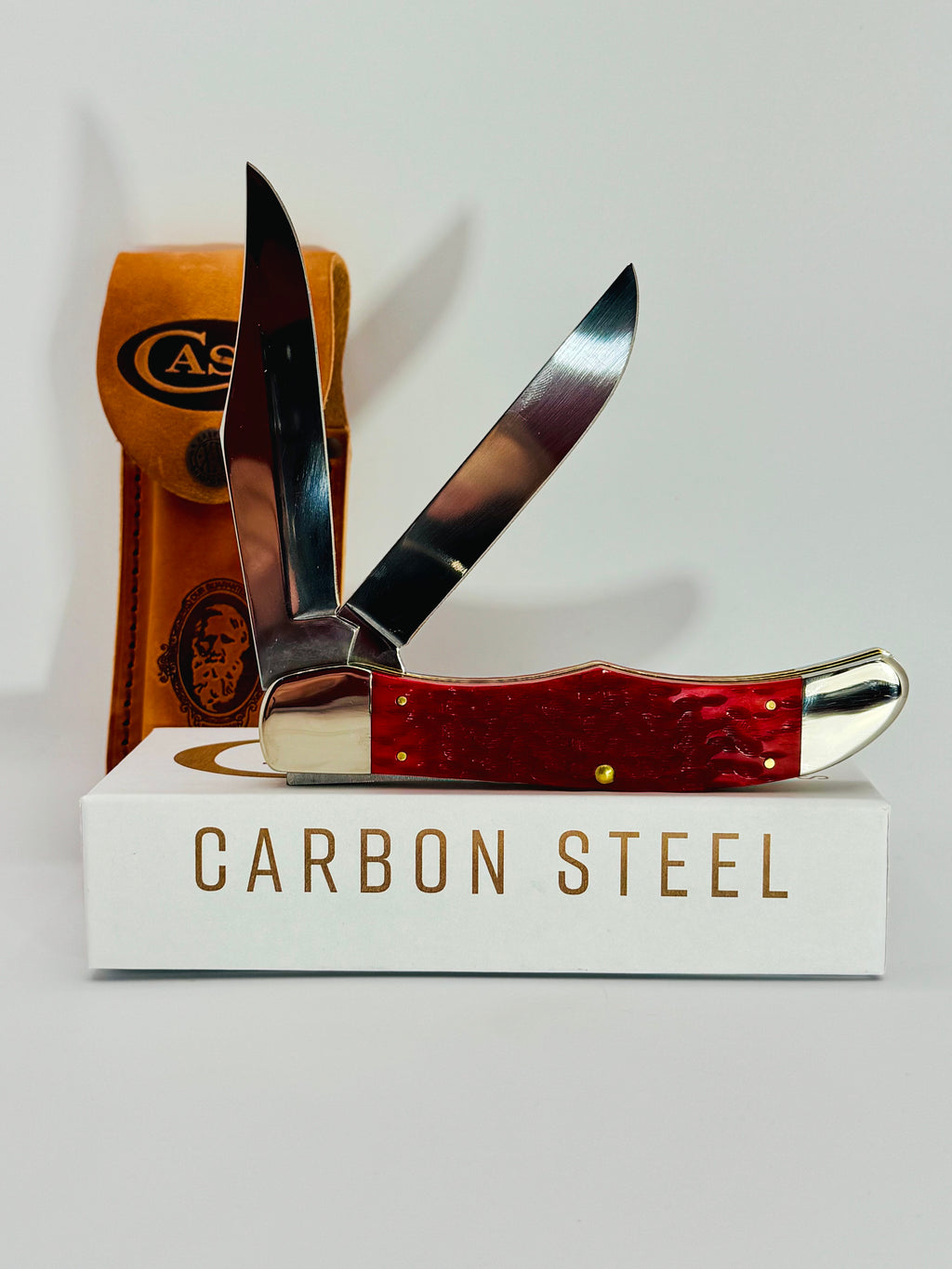 Case XX 31960 Dark Red Bone Peach Seed Jig CS Folding Hunter with Sheath, photo 6