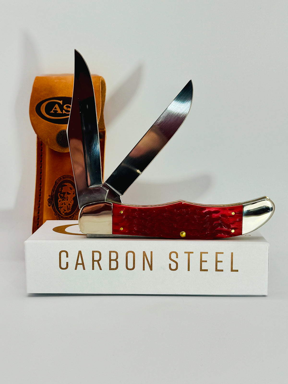 Case XX 31960 Dark Red Bone Peach Seed Jig CS Folding Hunter with Sheath, photo 6