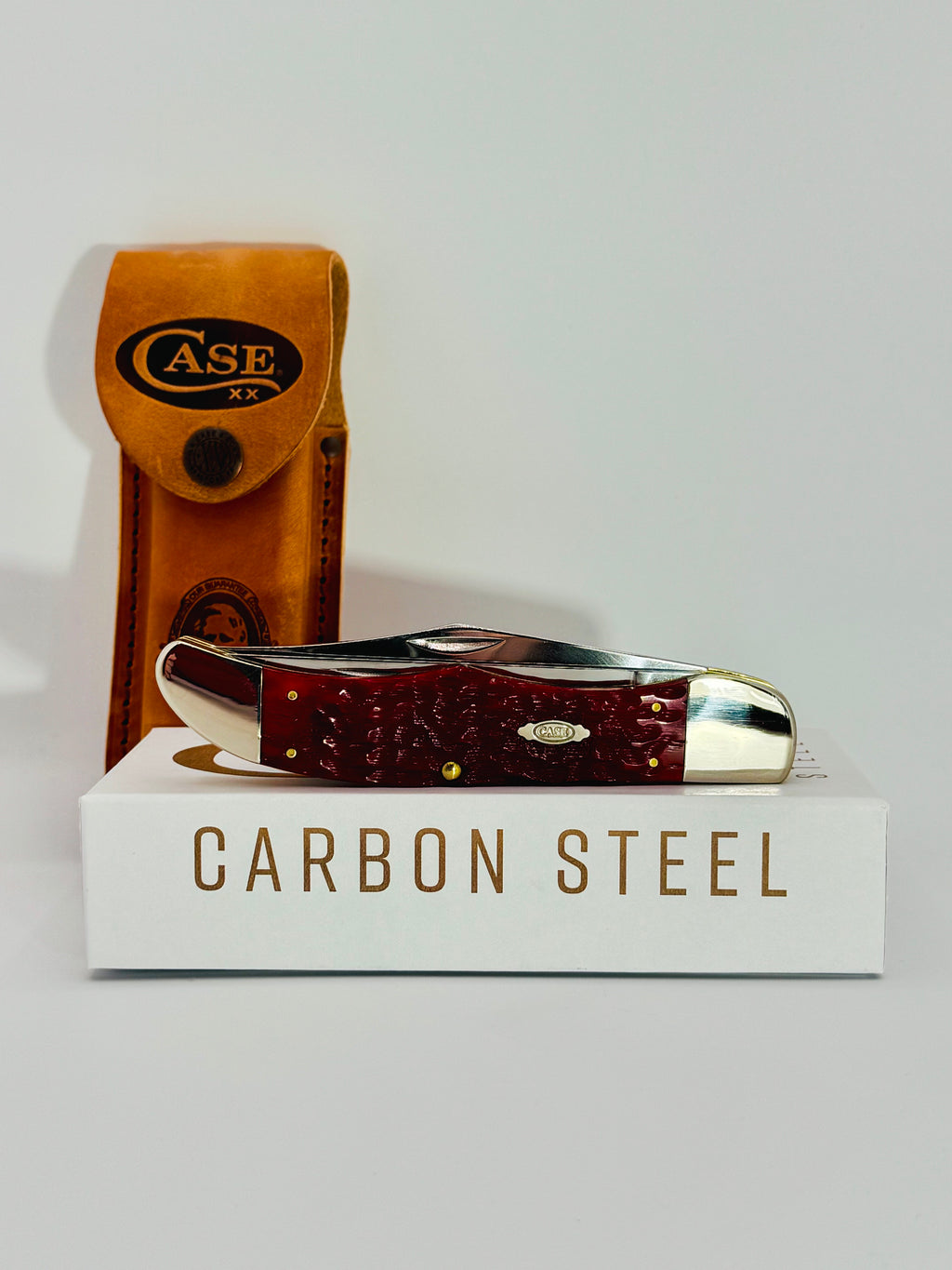 Case XX 31960 Dark Red Bone Peach Seed Jig CS Folding Hunter with Sheath, photo 7