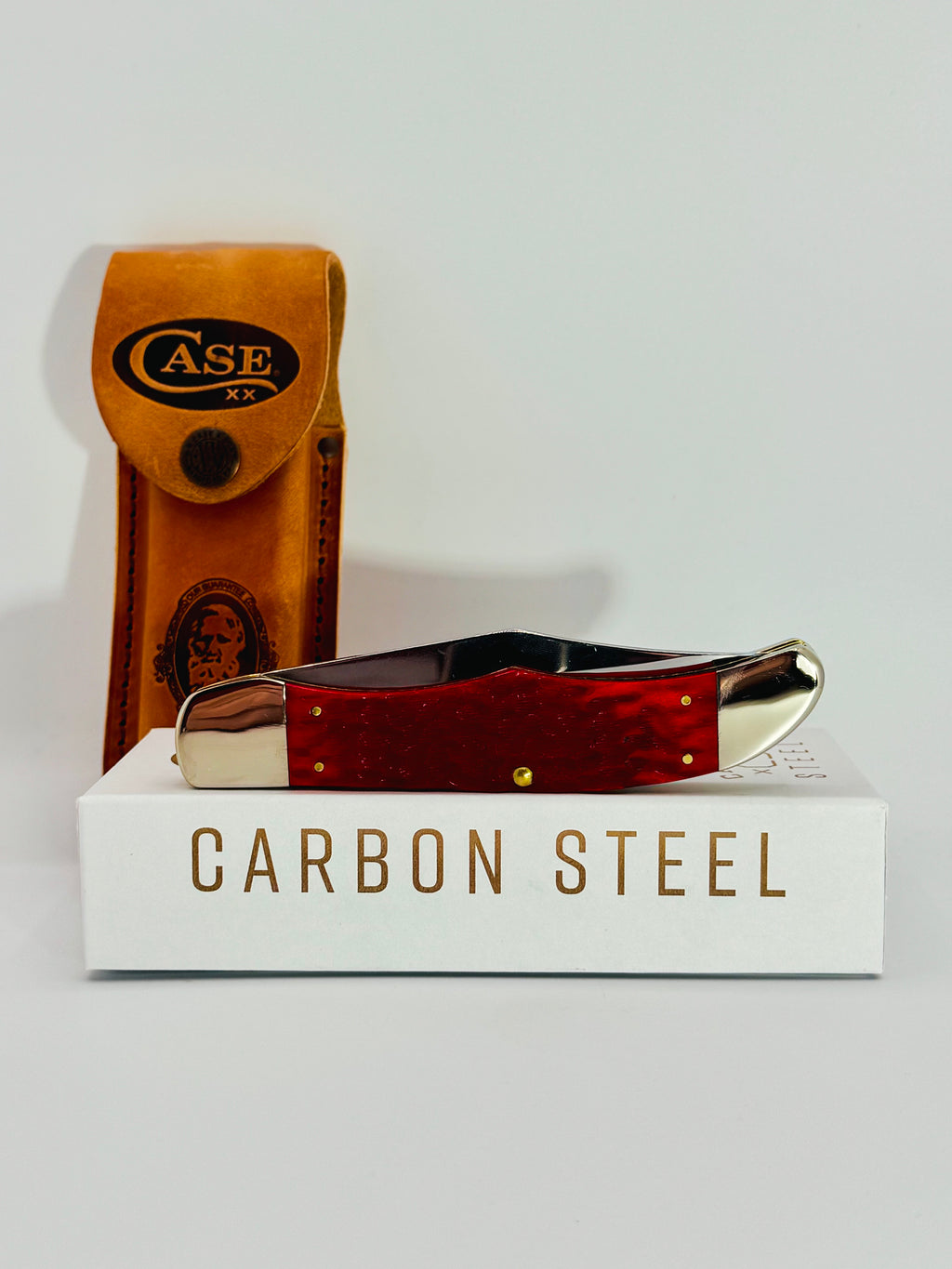Case XX 31960 Dark Red Bone Peach Seed Jig CS Folding Hunter with Sheath, photo 8