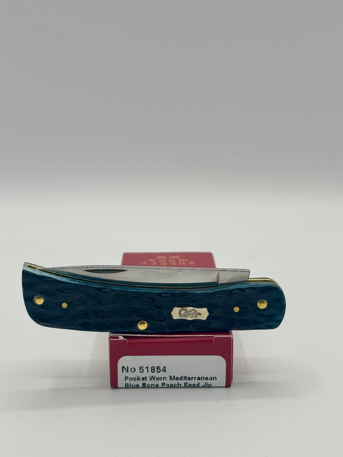 Case XX 51854 Mediterranean Blue Bone Sod Buster Jr — lifestyle angle on Case box