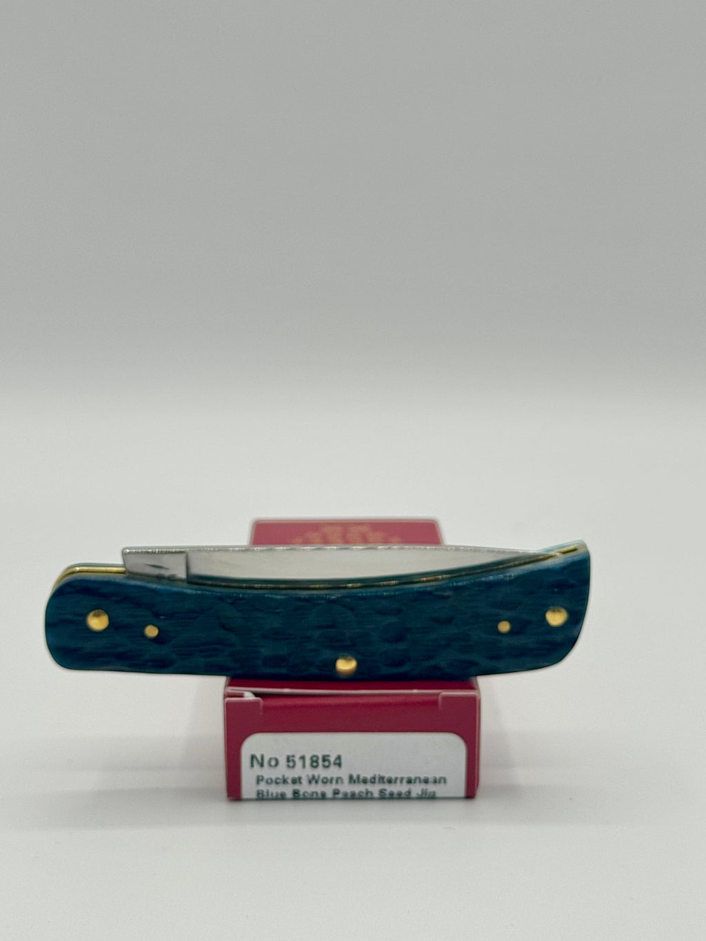 Case XX 51854 Mediterranean Blue Bone Sod Buster Jr — packaging and knife together