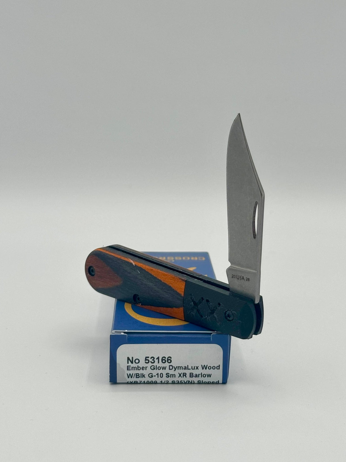 Case XX 53166 Crossroads Ember Glow Dymalux Wood Barlow — closed on Case box