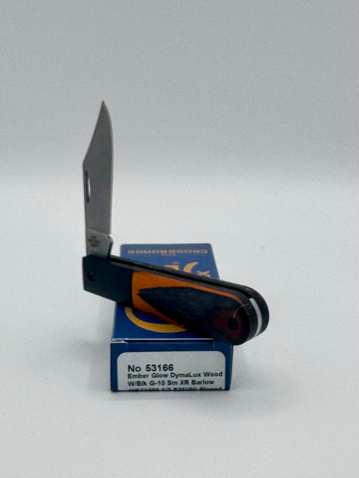 Case XX 53166 Crossroads Ember Glow Dymalux Wood Barlow — handle and shield detail
