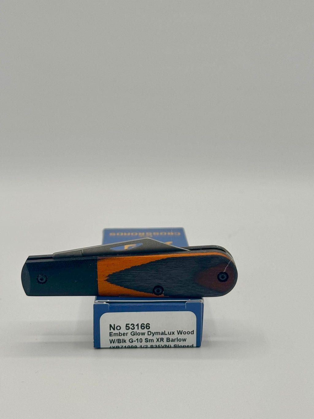 Case XX 53166 Crossroads Ember Glow Dymalux Wood Barlow — packaging and knife together