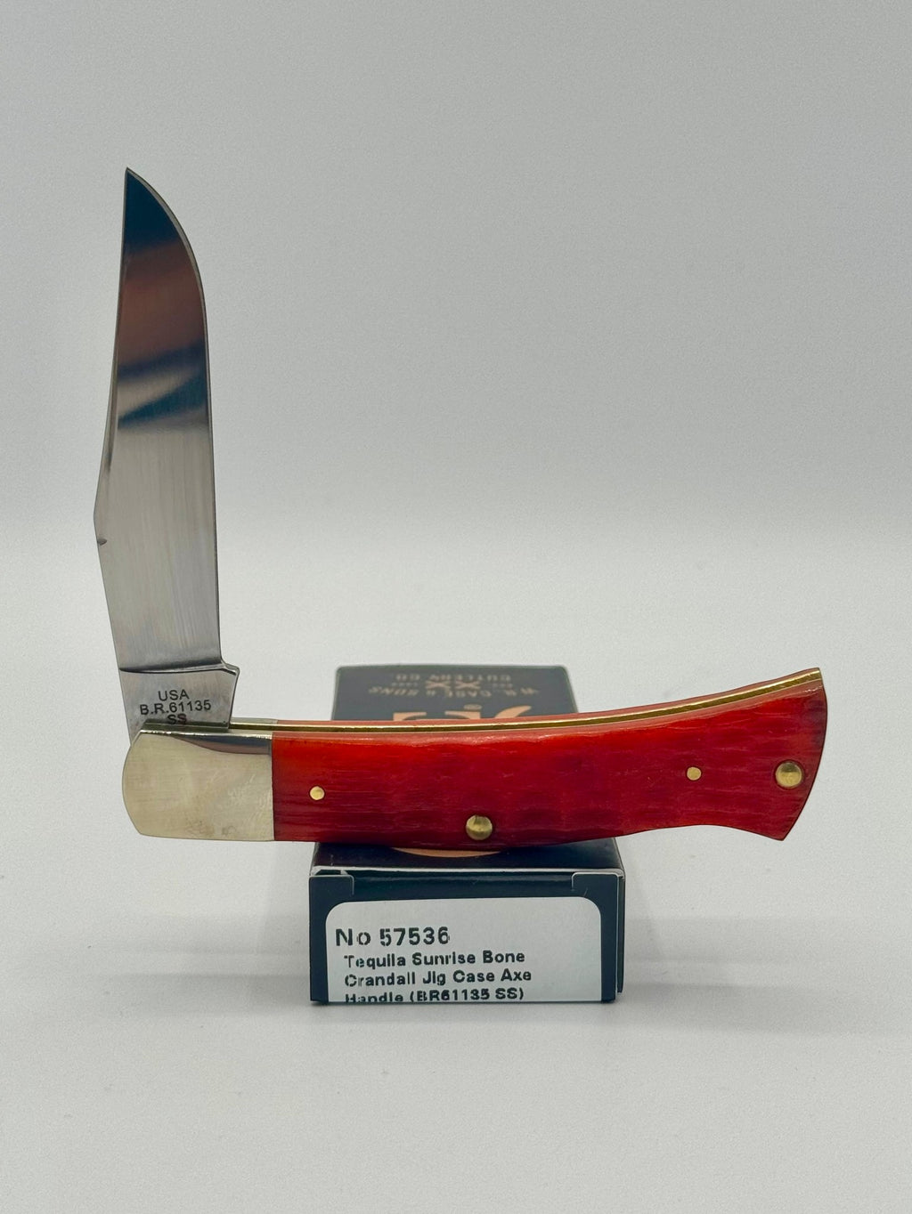 Case XX 57536 Tequila Sunrise Bone Axe Handle — angled open view