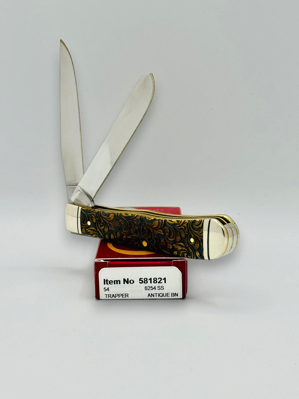 Case XX 581821 leather tooled antique bone Trapper, photo 4