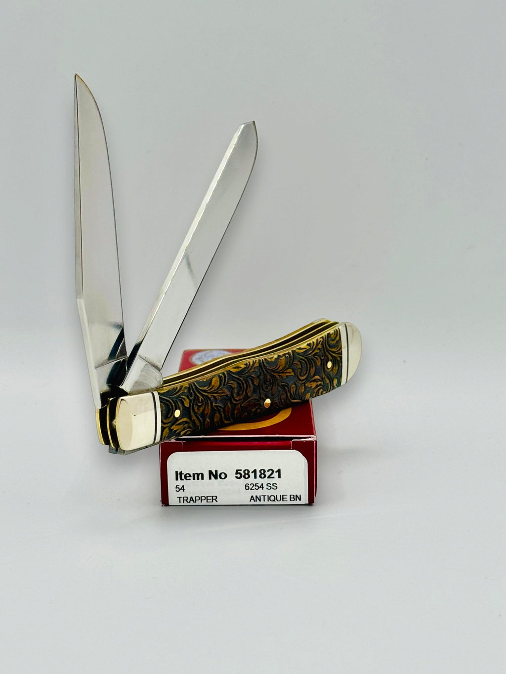 Case XX 581821 leather tooled antique bone Trapper, photo 5
