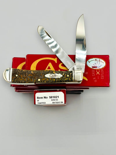 Case XX 581821 leather tooled antique bone Trapper, photo 1
