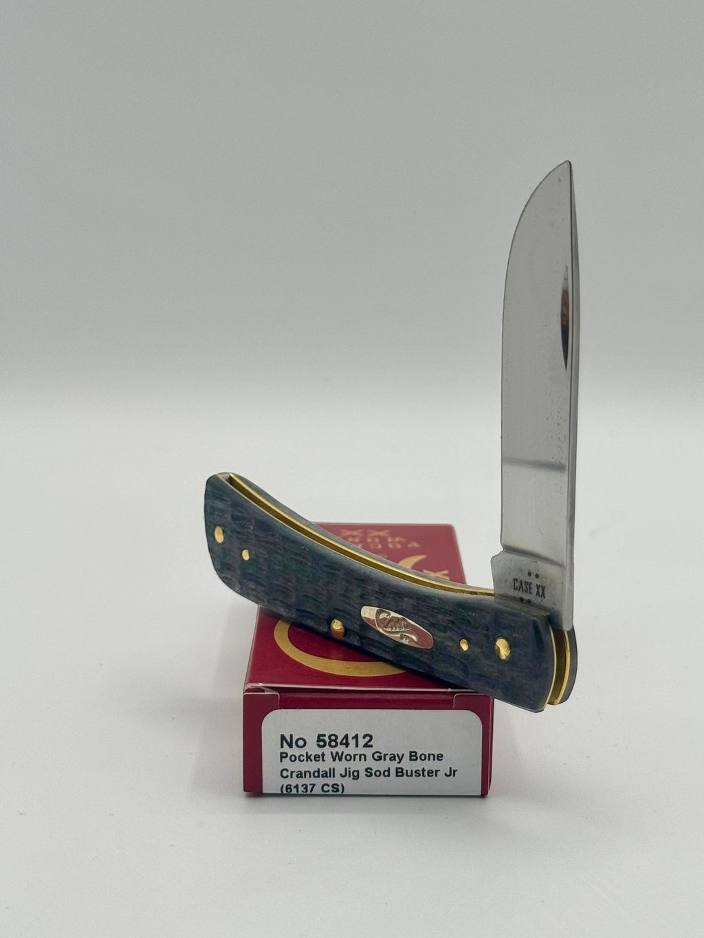 Case XX 58412 Gray Bone Sod Buster Jr CV — closed on Case box