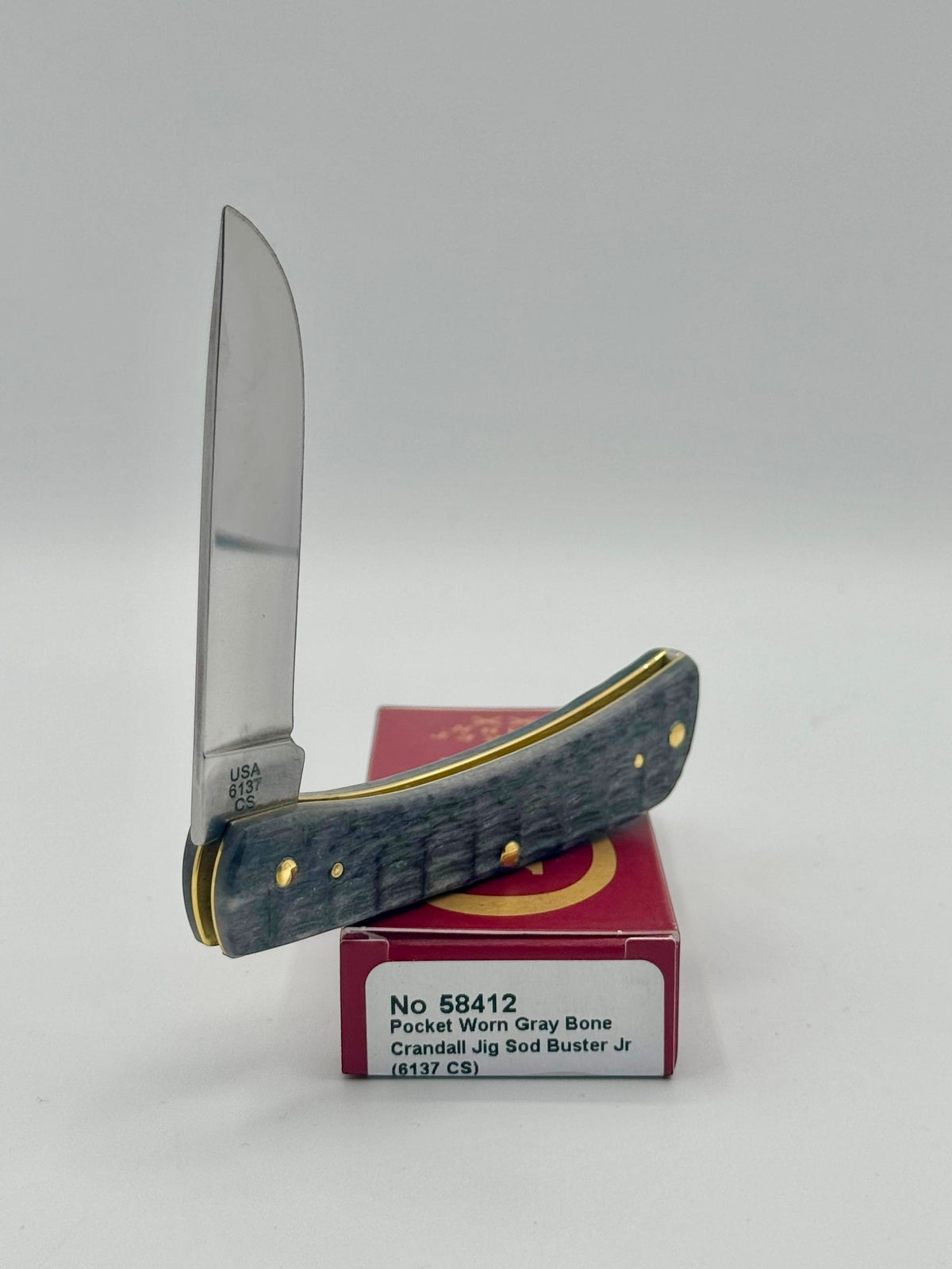 Case XX 58412 Gray Bone Sod Buster Jr CV — back side on Case box