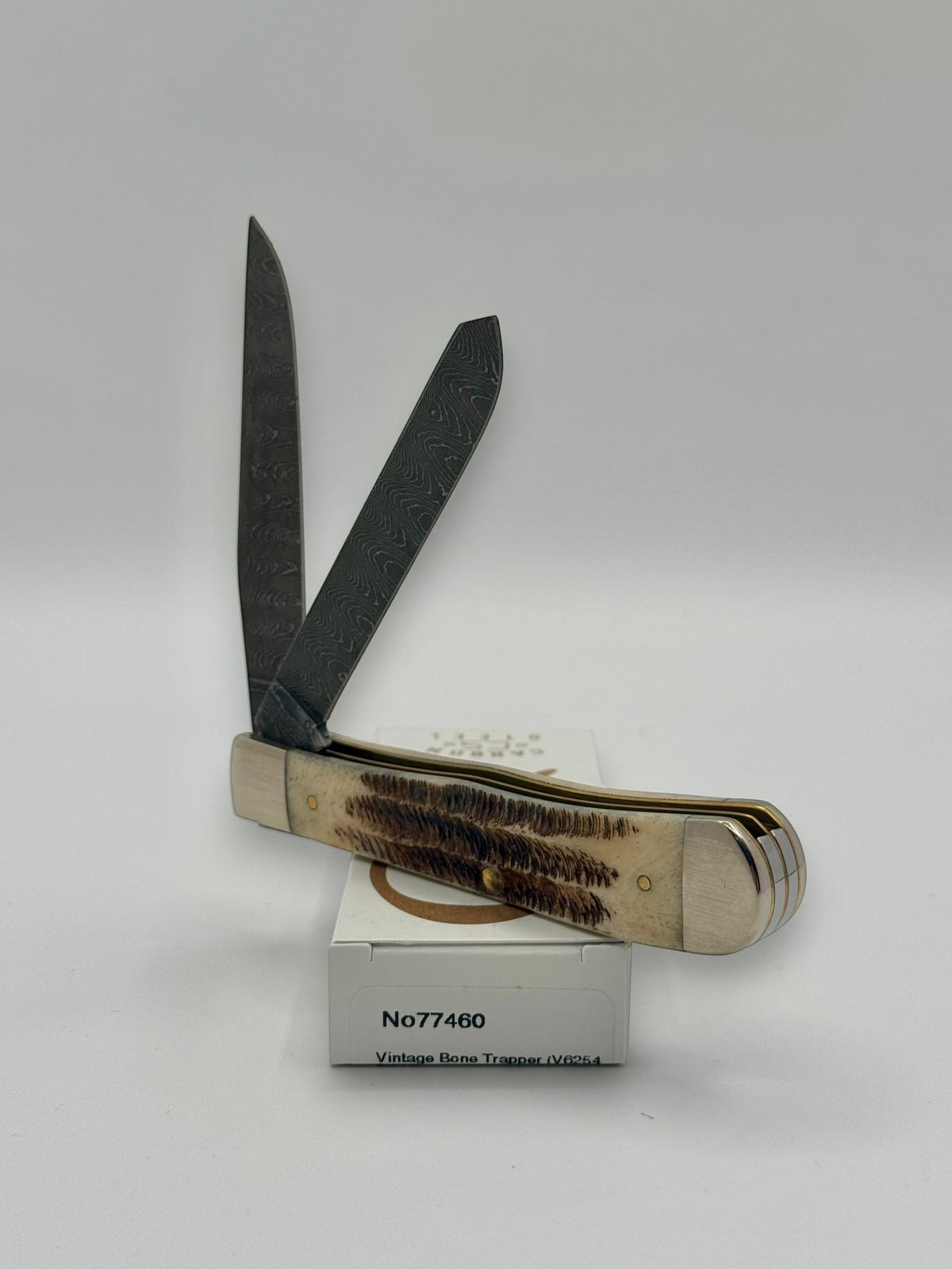Case XX 77460 Vintage Bone Trapper Damascus — back side on Case box