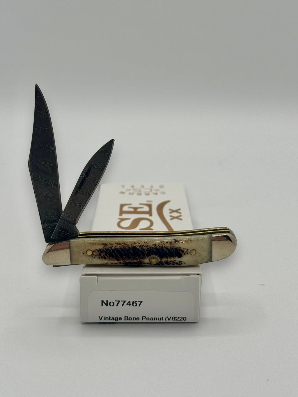 Case XX 77467 Vintage Bone Peanut Damascus — angled open view
