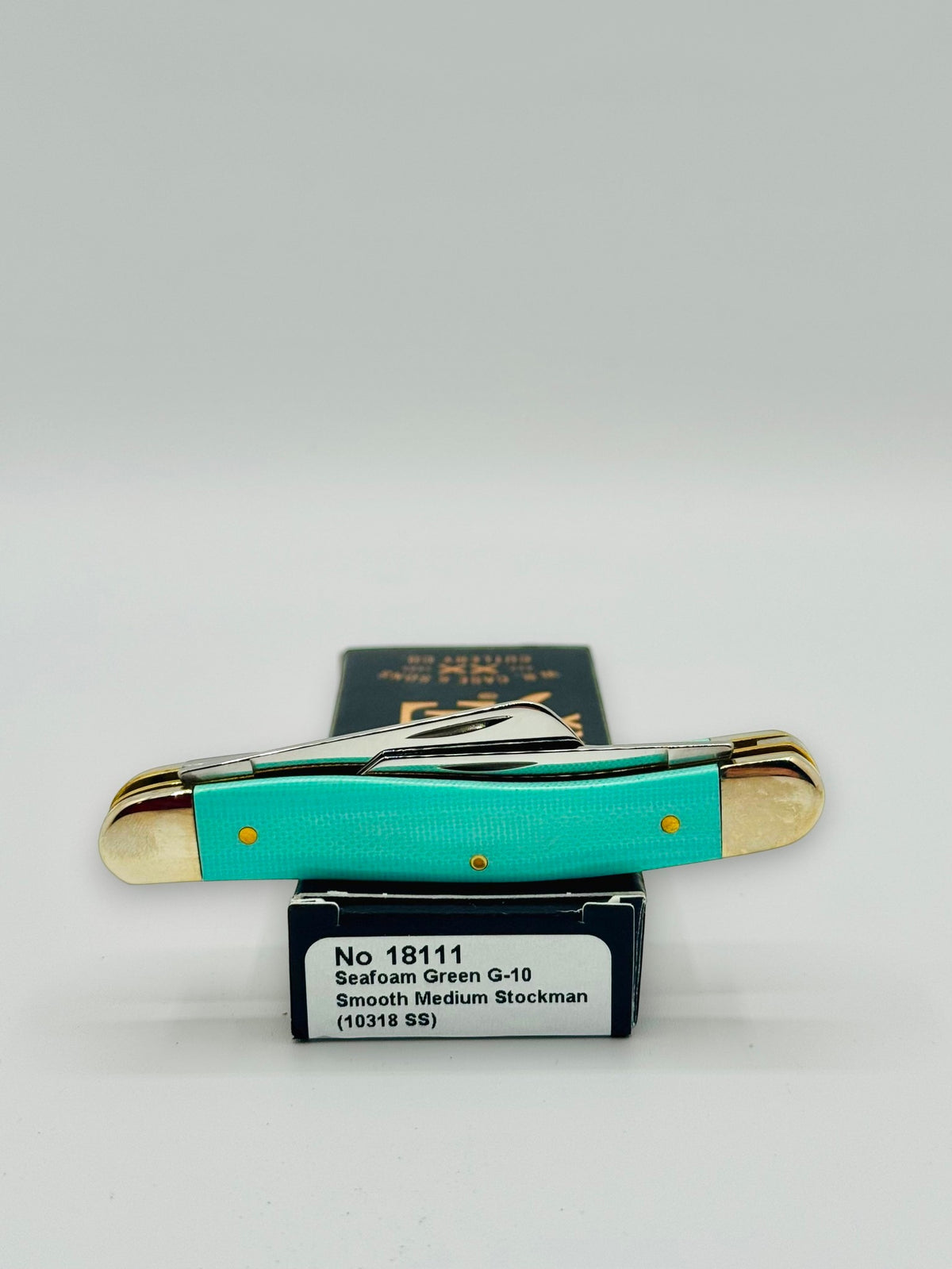 Case XX 18111 Seafoam Green G-10 Medium Stockman — boxed presentation