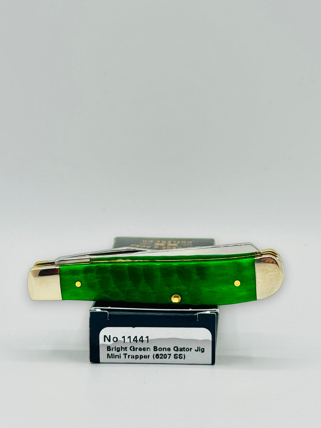 Case XX 11441 Bright Green Bone Gator Jig Mini Trapper — boxed presentation