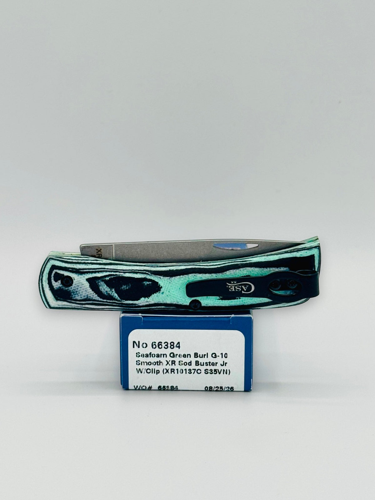 Case XX 66384 Crossroads Seafoam G-10 Sod Buster Jr — boxed presentation