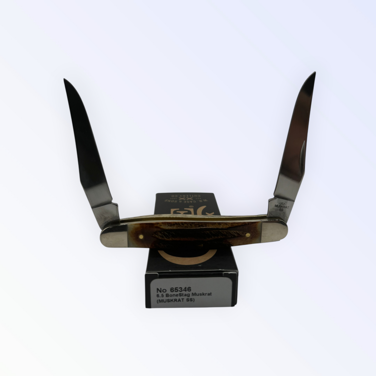 Pigeon Roost Knives Case XX 65346 Muskrat pocket knife with dual clip blades and jigged burnt amber BoneStag handle