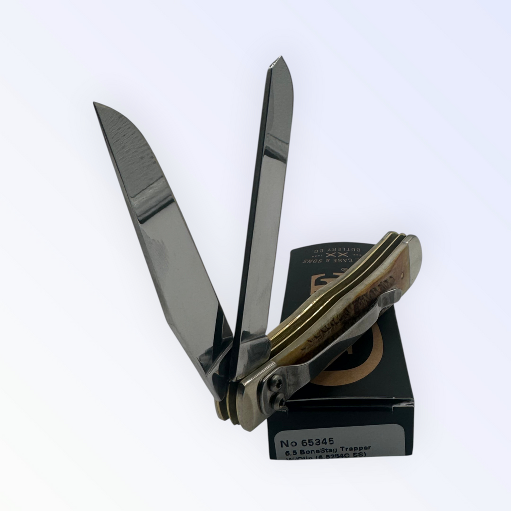 Pigeon Roost Knives Case XX 6.5 BoneStag Trapper pocket knife with dual stainless steel blades and pocket clip