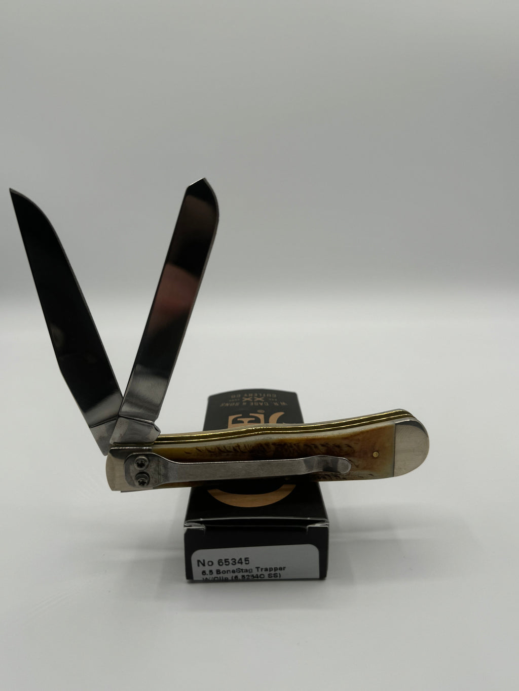 Pigeon Roost Knives Case XX 6.5 BoneStag Trapper pocket knife with dual stainless steel blades and pocket clip