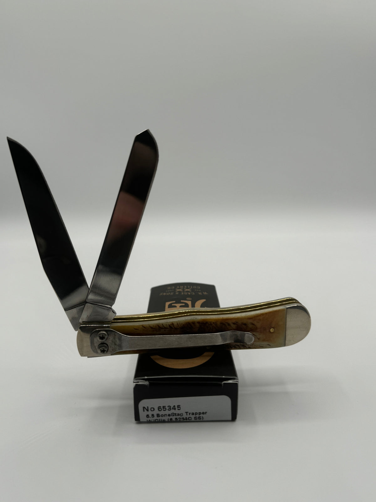 Pigeon Roost Knives Case XX 6.5 BoneStag Trapper pocket knife with dual stainless steel blades and pocket clip