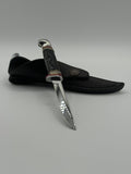 Pigeon Roost Knives Case XX Mini Finn fixed blade knife with jigged buffalo horn handle and leather belt sheath