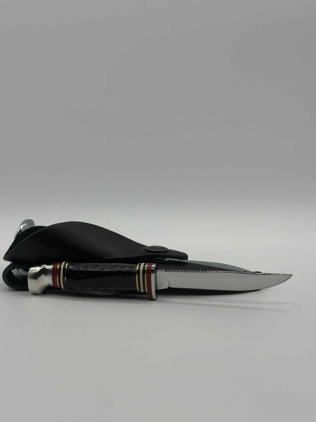 Pigeon Roost Knives Case XX Mini Finn fixed blade knife with jigged buffalo horn handle and leather sheath