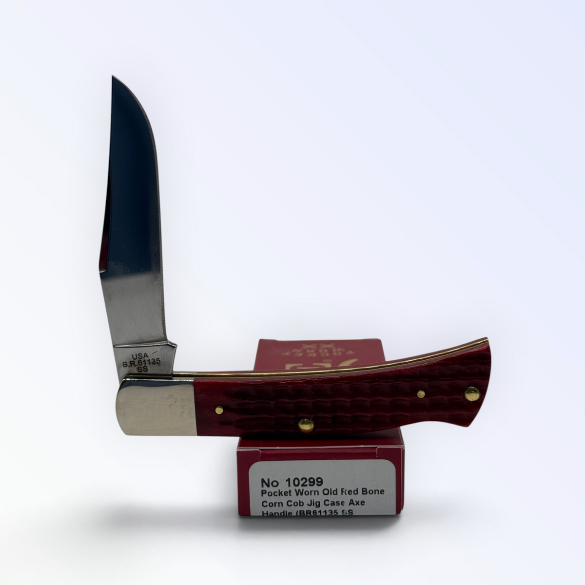 Pigeon Roost Knives Case XX Axe Handle pocket knife with red bone corn cob jig handle and stainless steel clip blade