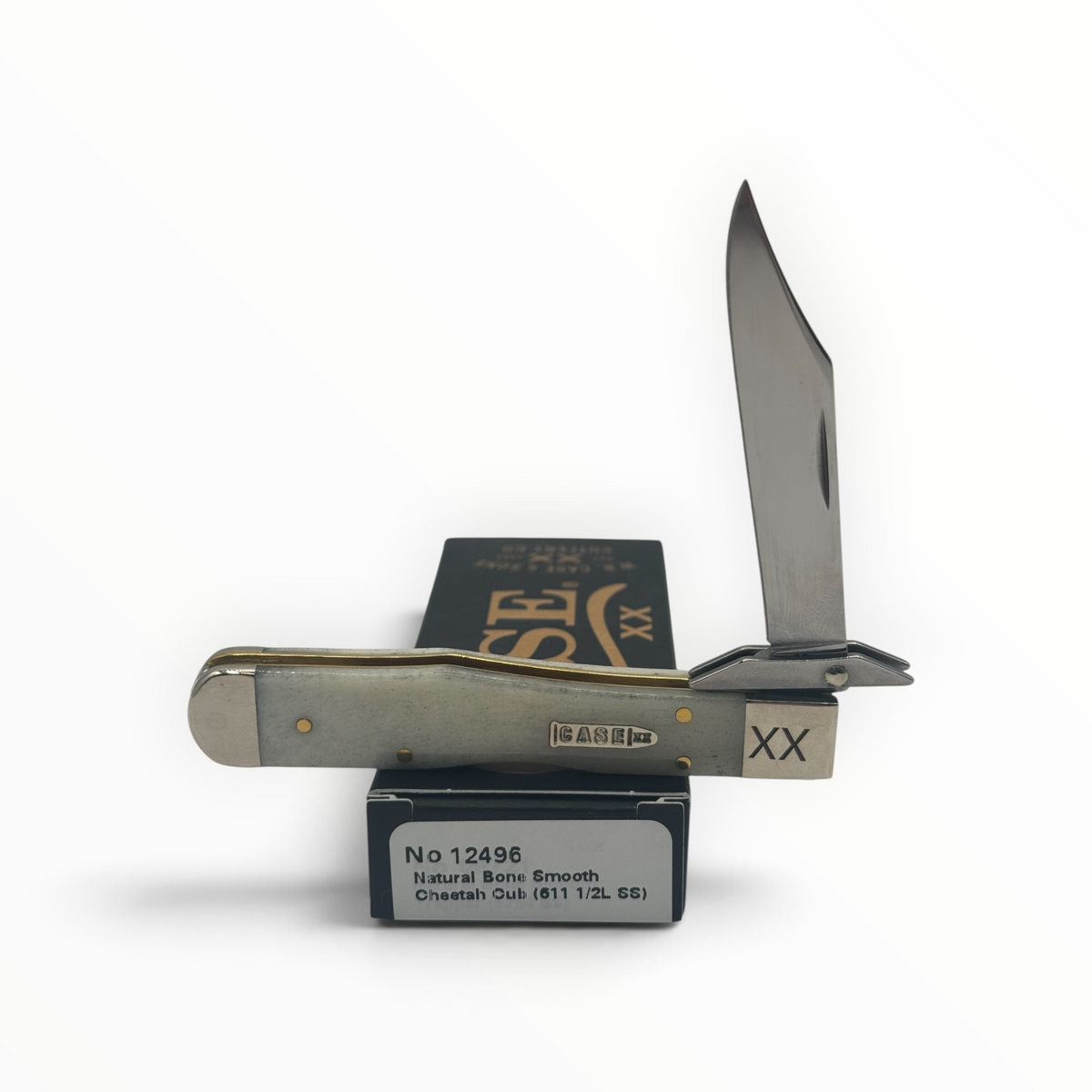 Pigeon Roost Knives Case XX Cheetah Cub pocket knife with smooth natural bone handle and swing guard blade