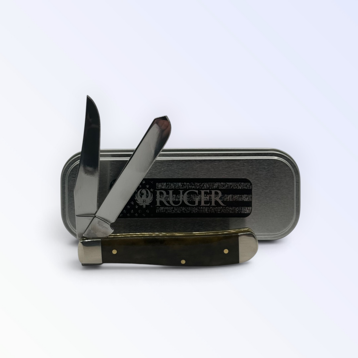 Pigeon Roost Knives Case XX Ruger Mini Trapper with smooth olive green bone handle and two stainless steel blades