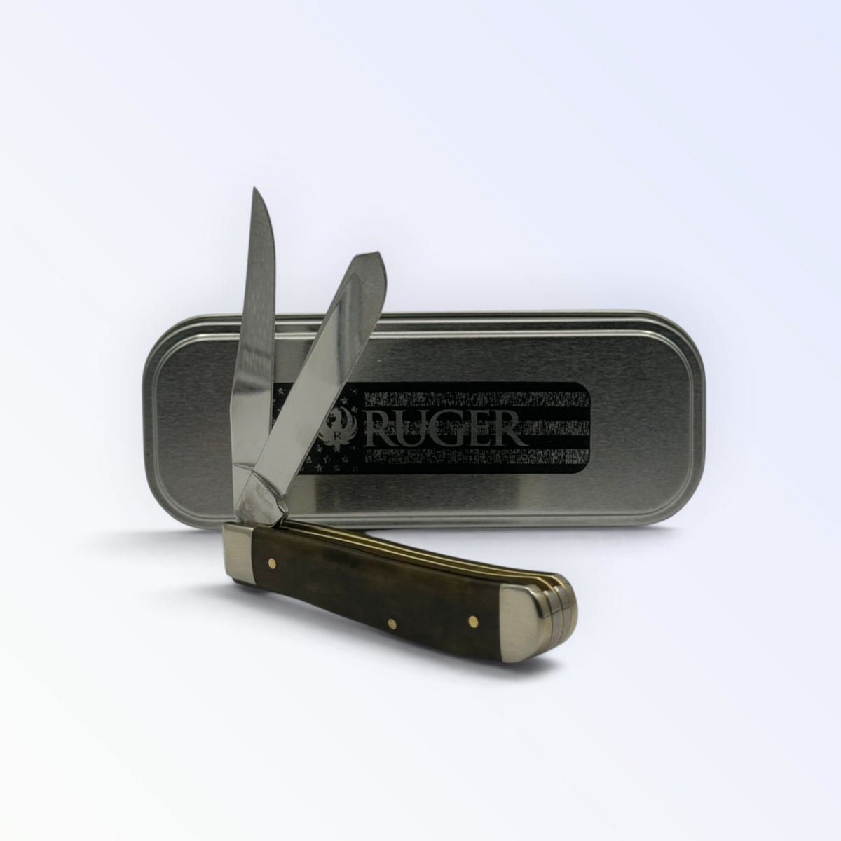 Pigeon Roost Knives Case XX Ruger Mini Trapper with smooth olive green bone handle and two stainless steel blades
