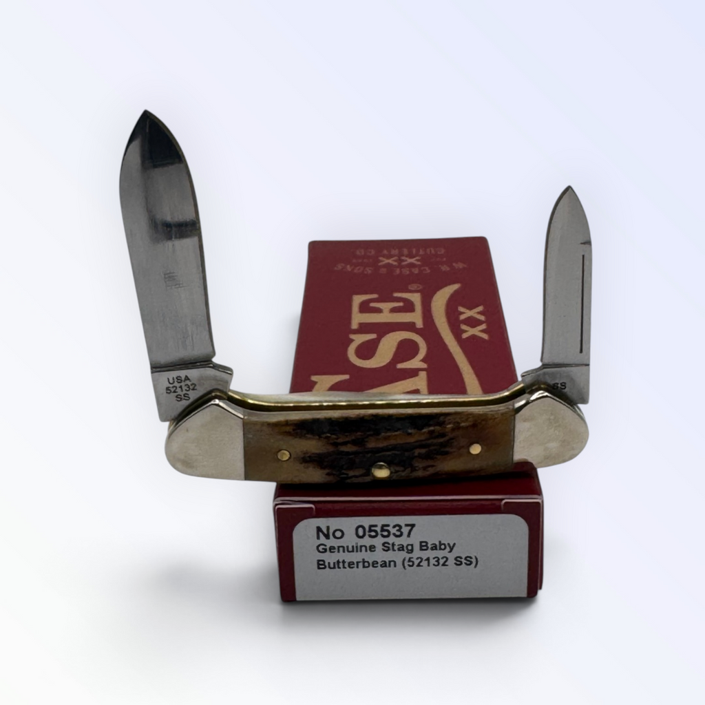 Pigeon Roost Knives Case XX Baby Butterbean pocket knife with genuine deer stag handle and two stainless steel blades