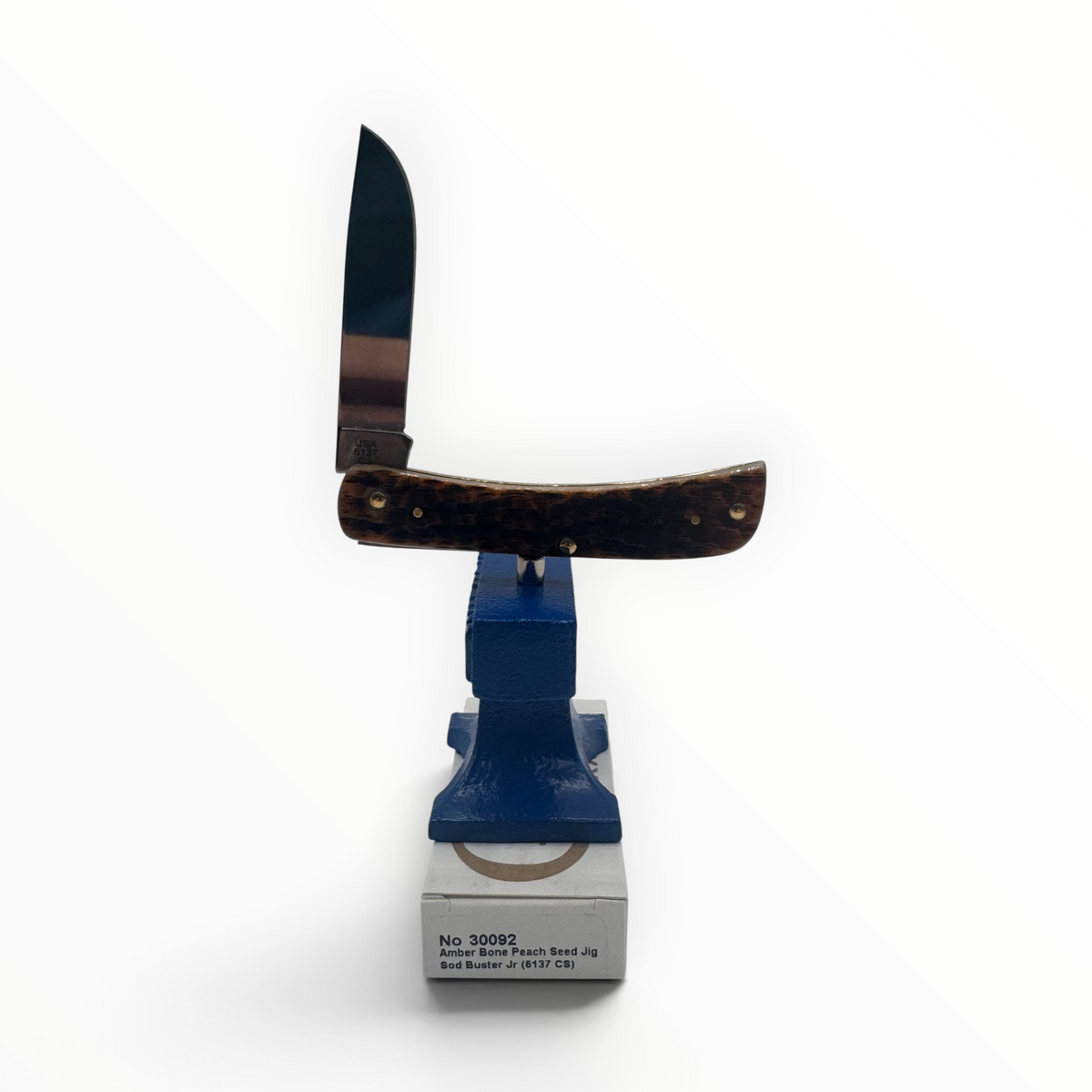 Pigeon Roost Knives Case XX Sod Buster Jr pocket knife with amber bone peach seed jigged handle and carbon steel blade