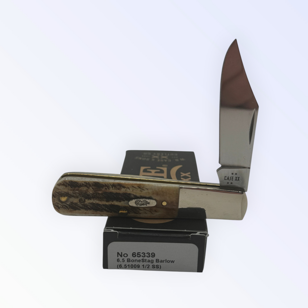 Case XX Barlow with 6.5 BoneStag, SKU 65339 — closed profile on the Case XX box