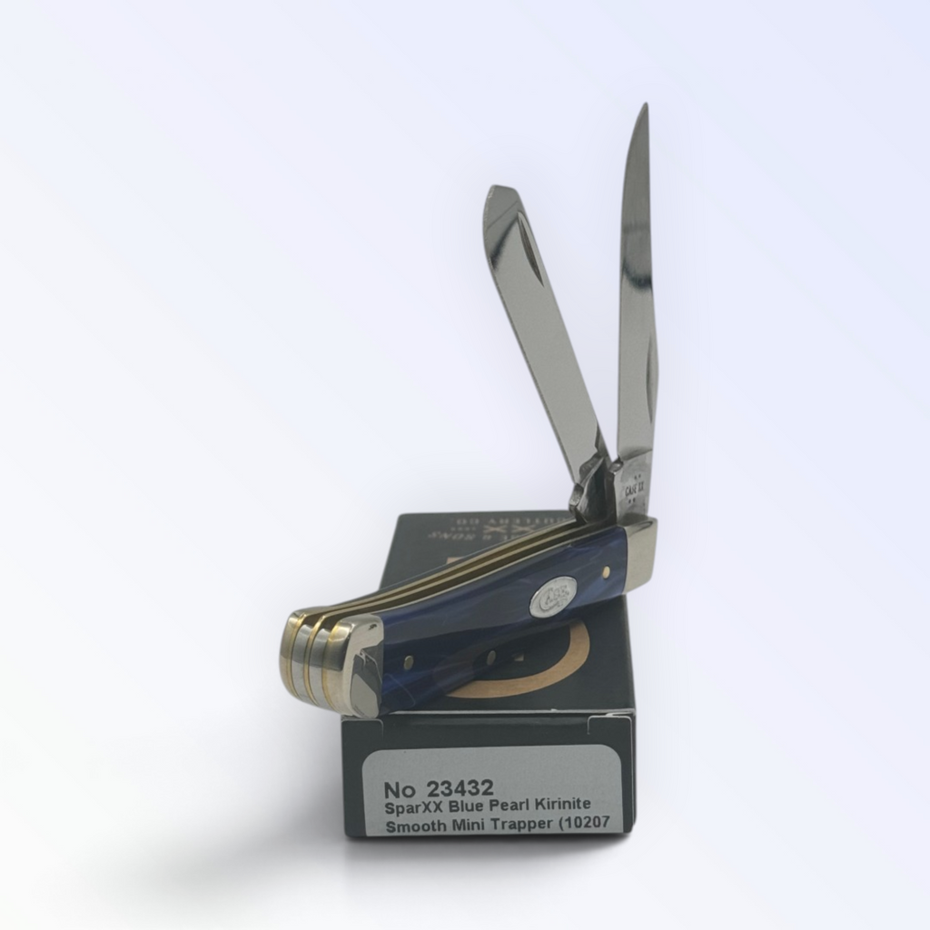 Case XX Blue Pearl Kirinite Mini Trapper, SKU 23432 — closed profile on the Case XX box