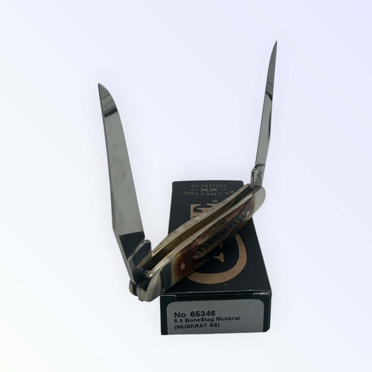 Pigeon Roost Knives Case XX 65346 Muskrat pocket knife with 6.5 BoneStag handles and two stainless steel clip blades.