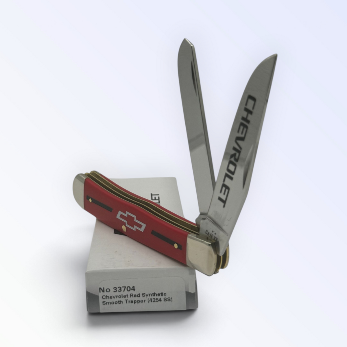 Case XX Chevrolet Red Synthetic Trapper, SKU 33704 — closed profile on the Case XX box
