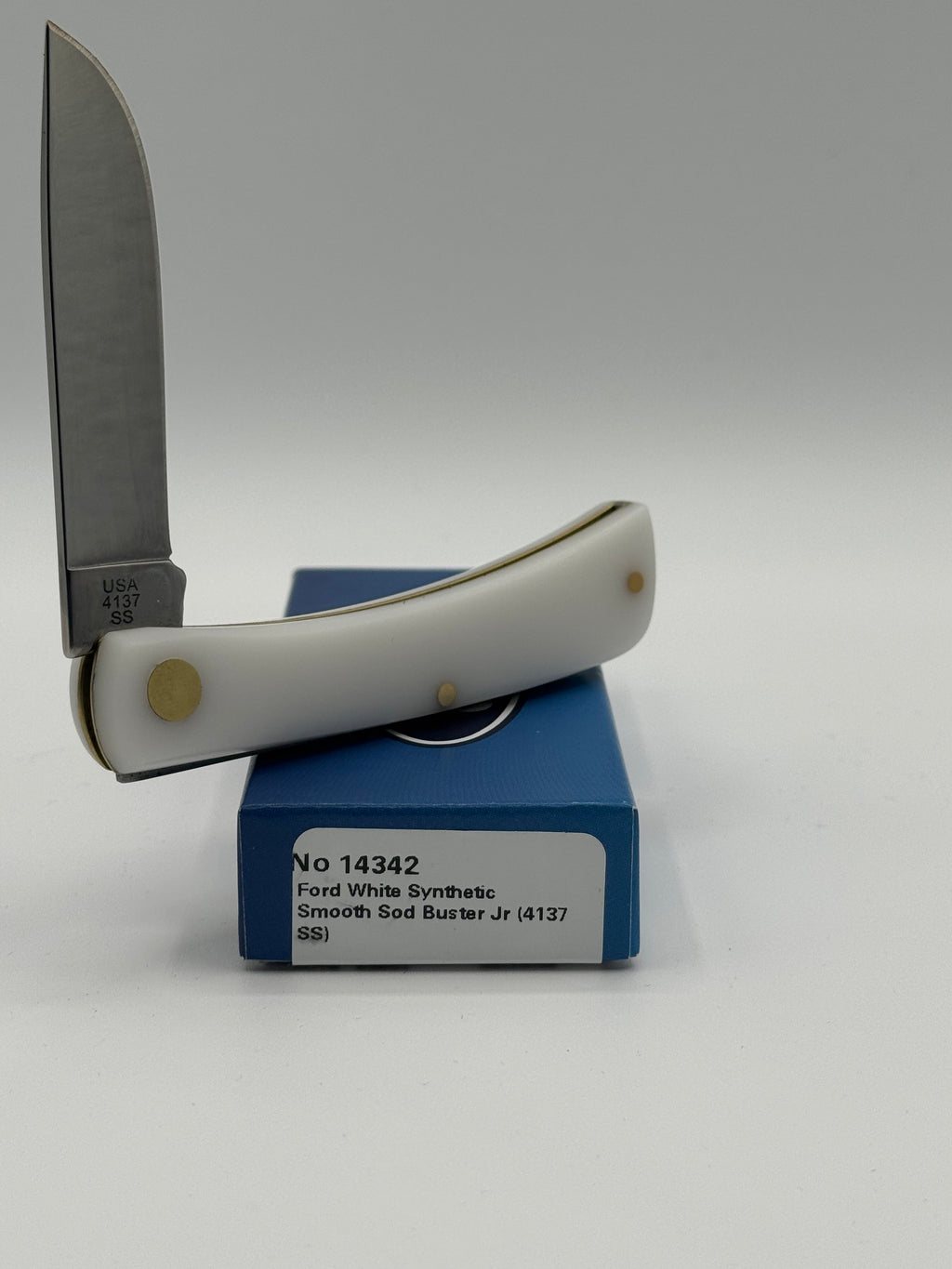 Case XX Ford Sod Buster Jr White The Universal Car (14342) — pocket-knife studio shot on retail box